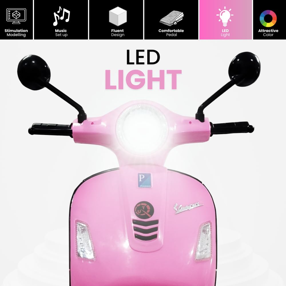 Usmile Toys pink Vespa rechargeable electric scooter for girls and boys, 12V ride-on toy with working lights WWW.USMILE.TOYS